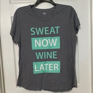 ZELOS "Sweat Now, Wine Later" Gray Short Sleeve T-Shirt with Mint Text